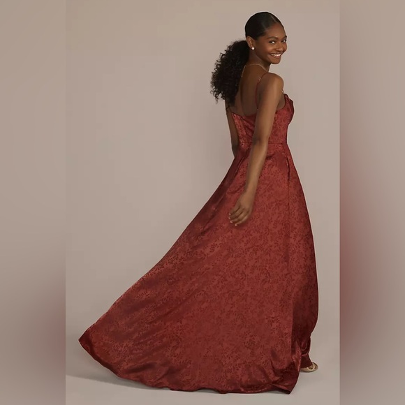 EUC David’s Bridal Jacquard Cowl Neck Bridesmaid Dress in Cinnamon, Sz 18 - Picture 3 of 9